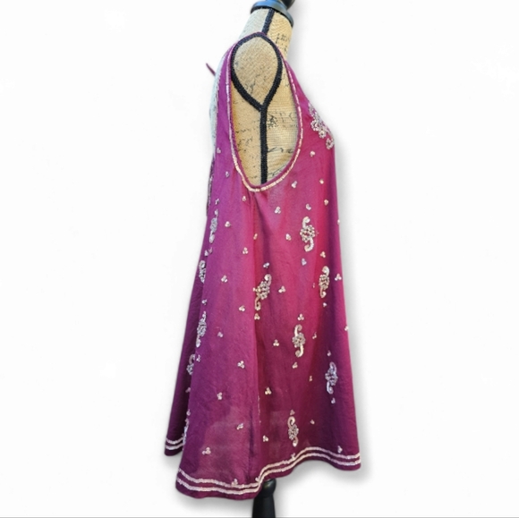 Free People Beaded Holiday Dress , Maroon Color ,Gold , Size M - Picture 3 of 7